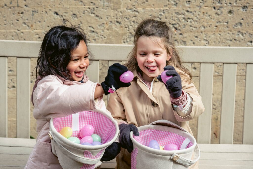 girls at Easter egg hunt